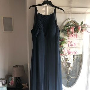 Navy Blue Floor Length Bridesmaid Dress